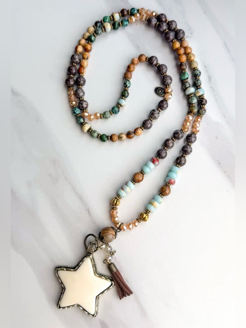 Star Chaser Boho Multi-Color Beaded Necklace with Cream Star Pendant